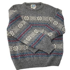 Environmental Clothing Co. Wool Crewneck Sweater L Gray with Nordic Design